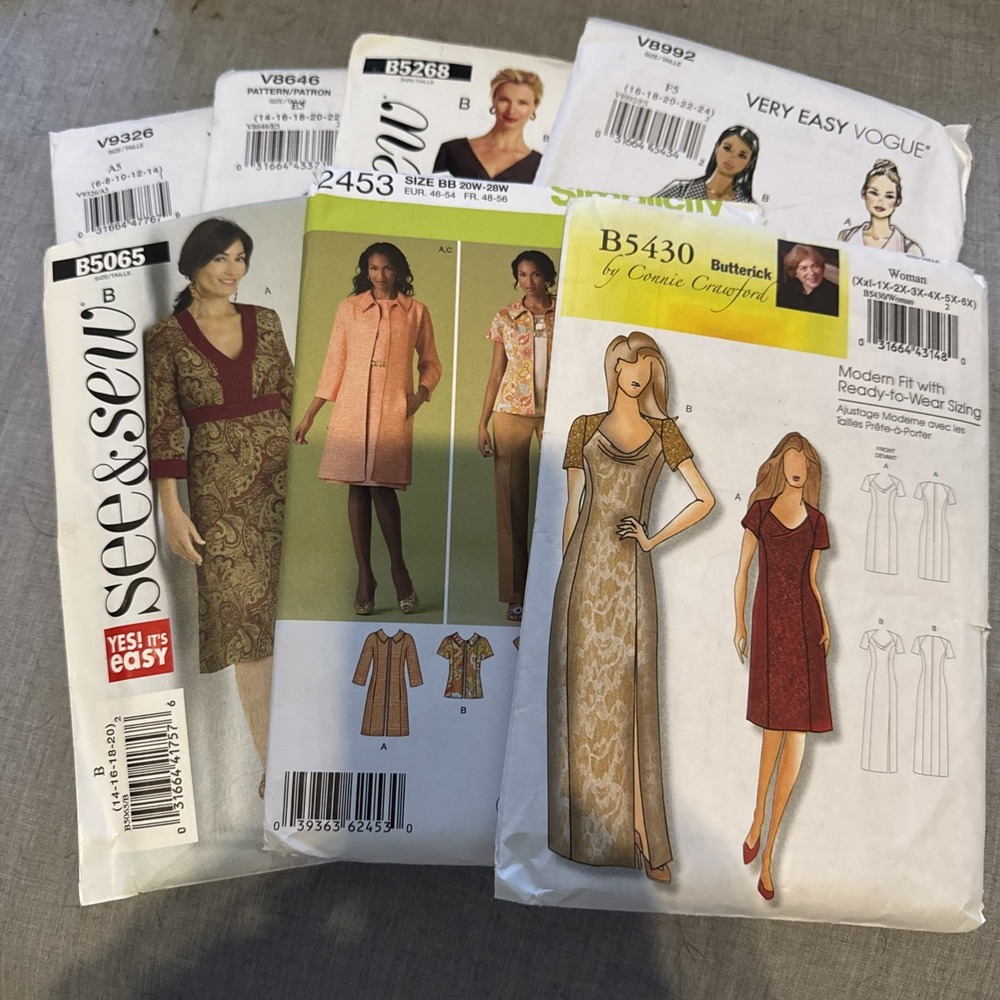 SEWING PATTERN Lot of 7 Plus Misses Mixed Brand ‎ 6-14-14-28 2XL-6X Easy uncut